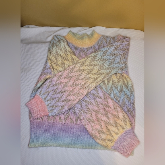 Strut and Bolt Rainbow Wool Blend Balloon Sleeve Sweater sz L - Picture 3 of 10